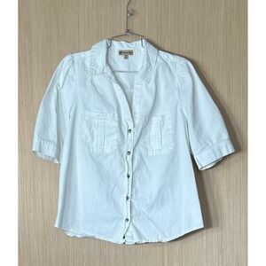 Democracy White Button Down Shirt Short Sleeve Pockets Collared Top M